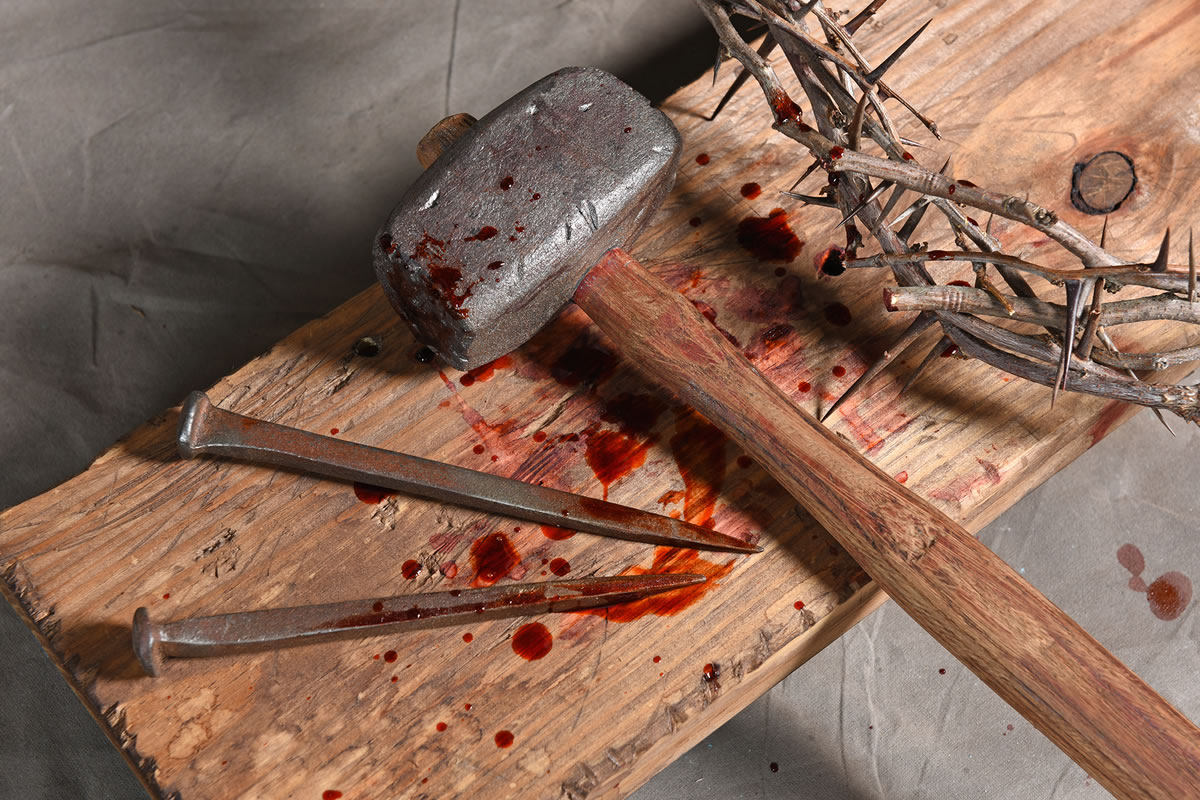 Crucifixion: Nails, Hammer, Wooden Cross