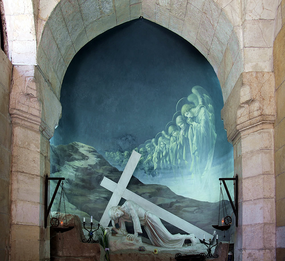 Jesus Carrying the Cross at Station 3 of the Via Dolorosa in Jerusalem